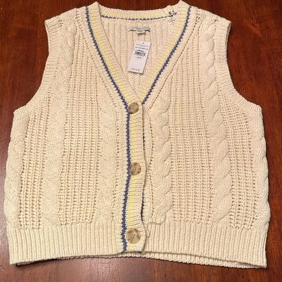 NWT American Eagle Outfitters Cream and Blue V-Neck Sweater Vest Medium - Picture 4 of 7